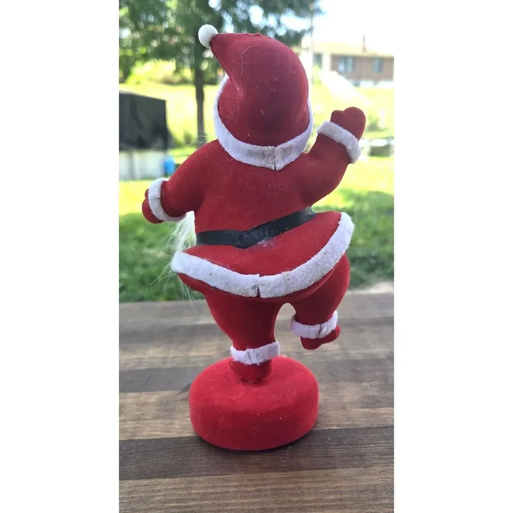 Vintage Flocked Santa Claus Figurine Plastic Face 8.5